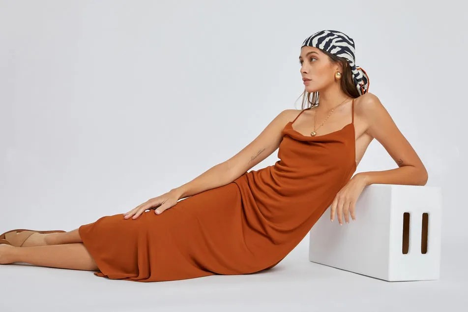 Caramel Cowl Neck Dress