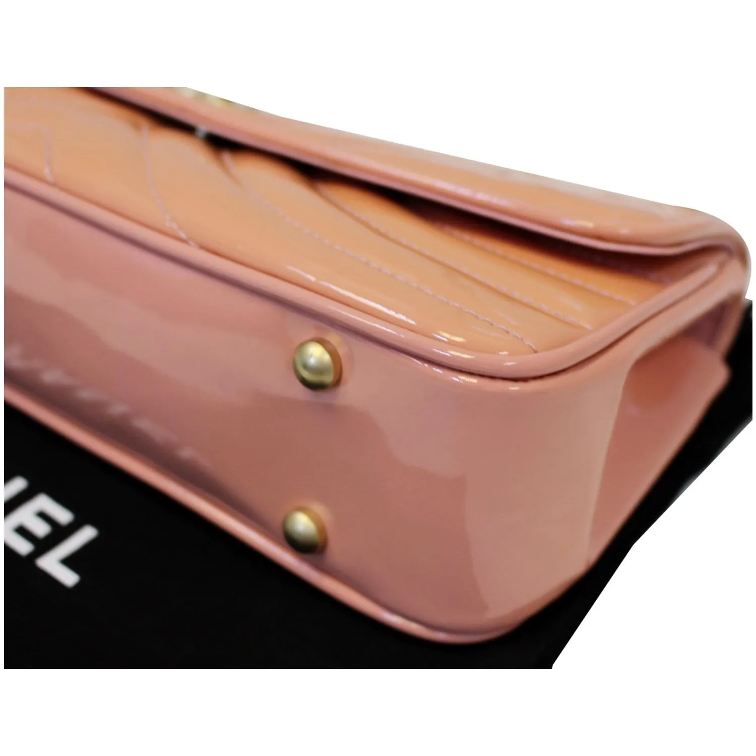 CHANEL Patent Leather Flap Shoulder Bag Peach