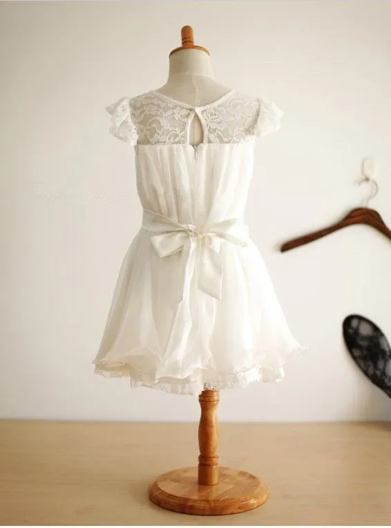 Chiffon Princess Scoop Sleeveless Long Flower Girl Dresses With Hand-Made Flower