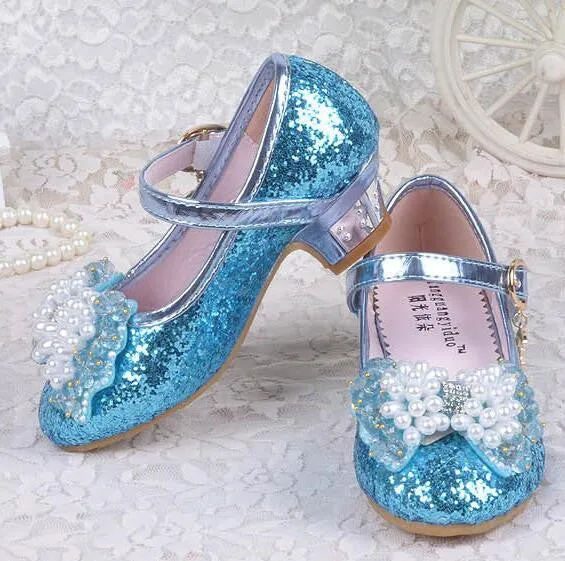 Children Princess Sandals Kids Girls Wedding Shoes High Heels Dress Shoes Party Shoes For Girls Pink Blue Gold B004