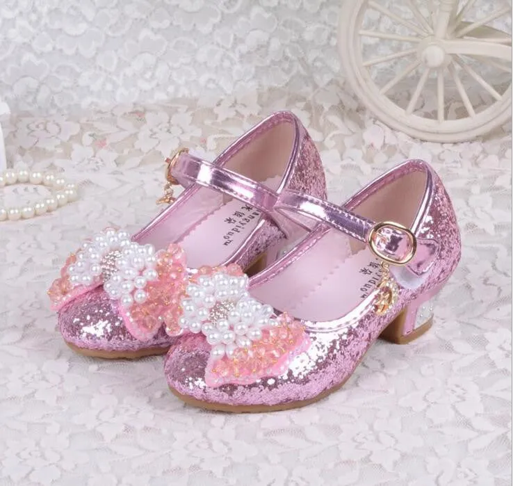 Children Princess Sandals Kids Girls Wedding Shoes High Heels Dress Shoes Party Shoes For Girls Pink Blue Gold B004