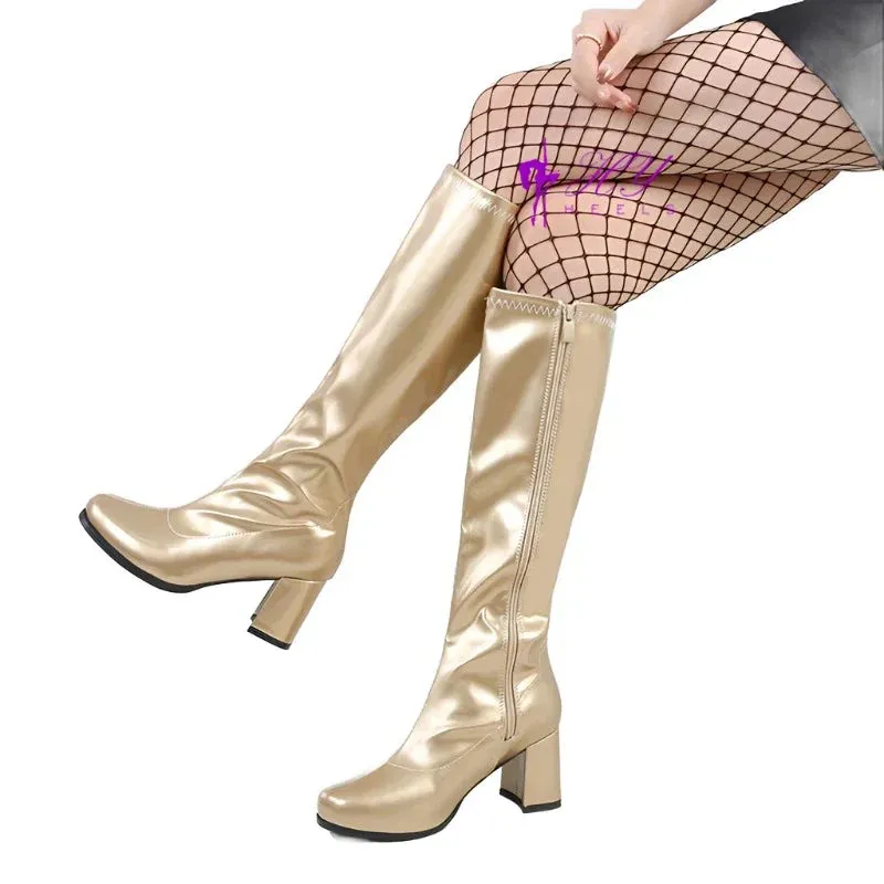 Costumes Knee-High Boots 60s 70s Go Go Boot Retro Ladies Women's Fancy Dress Gogo Party Dance Gothic Shoes Large