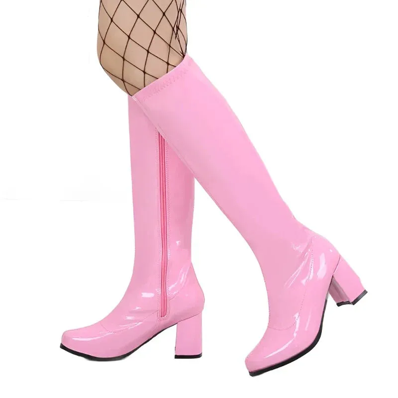 Costumes Knee-High Boots 60s 70s Go Go Boot Retro Ladies Women's Fancy Dress Gogo Party Dance Gothic Shoes Large