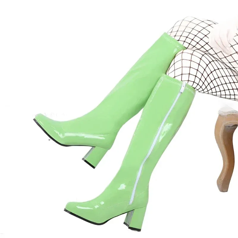 Costumes Knee-High Boots 60s 70s Go Go Boot Retro Ladies Women's Fancy Dress Gogo Party Dance Gothic Shoes Large