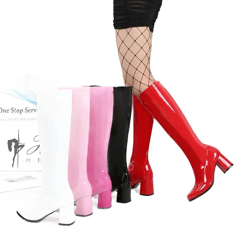 Costumes Knee-High Boots 60s 70s Go Go Boot Retro Ladies Women's Fancy Dress Gogo Party Dance Gothic Shoes Large