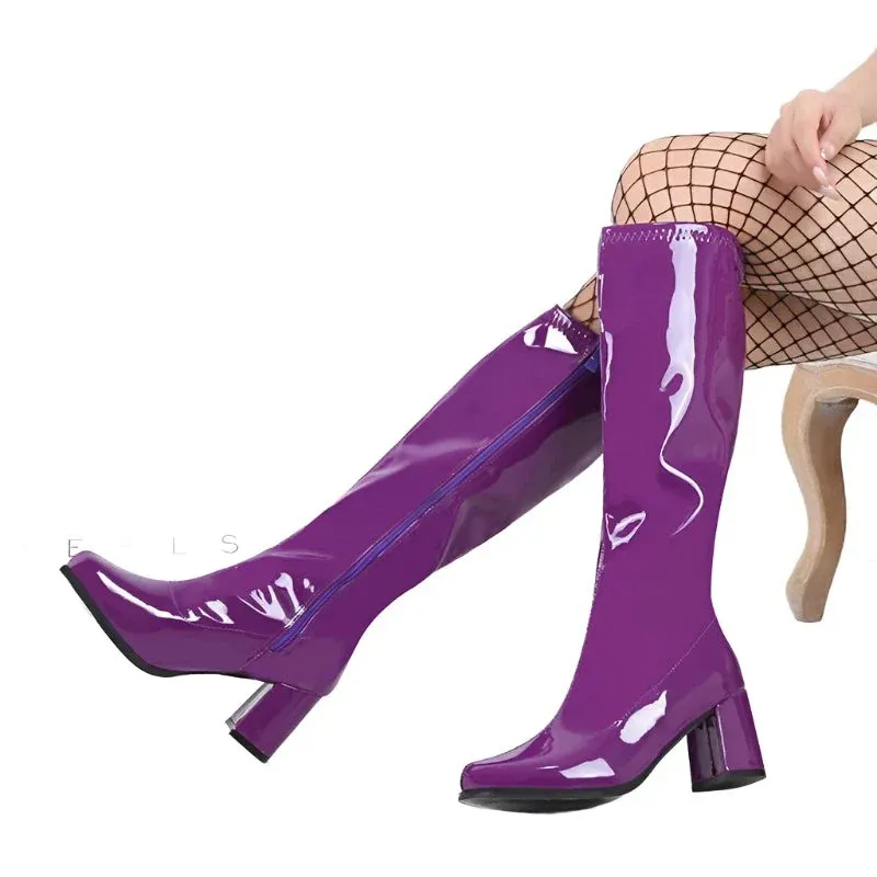 Costumes Knee-High Boots 60s 70s Go Go Boot Retro Ladies Women's Fancy Dress Gogo Party Dance Gothic Shoes Large