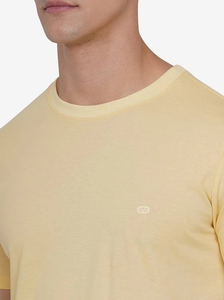 Cream Solid Slim Fit T-Shirt | JadeBlue