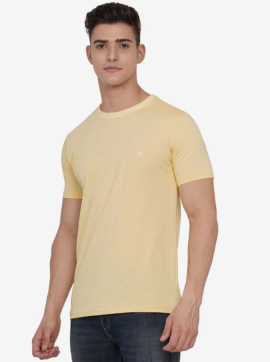 Cream Solid Slim Fit T-Shirt | JadeBlue