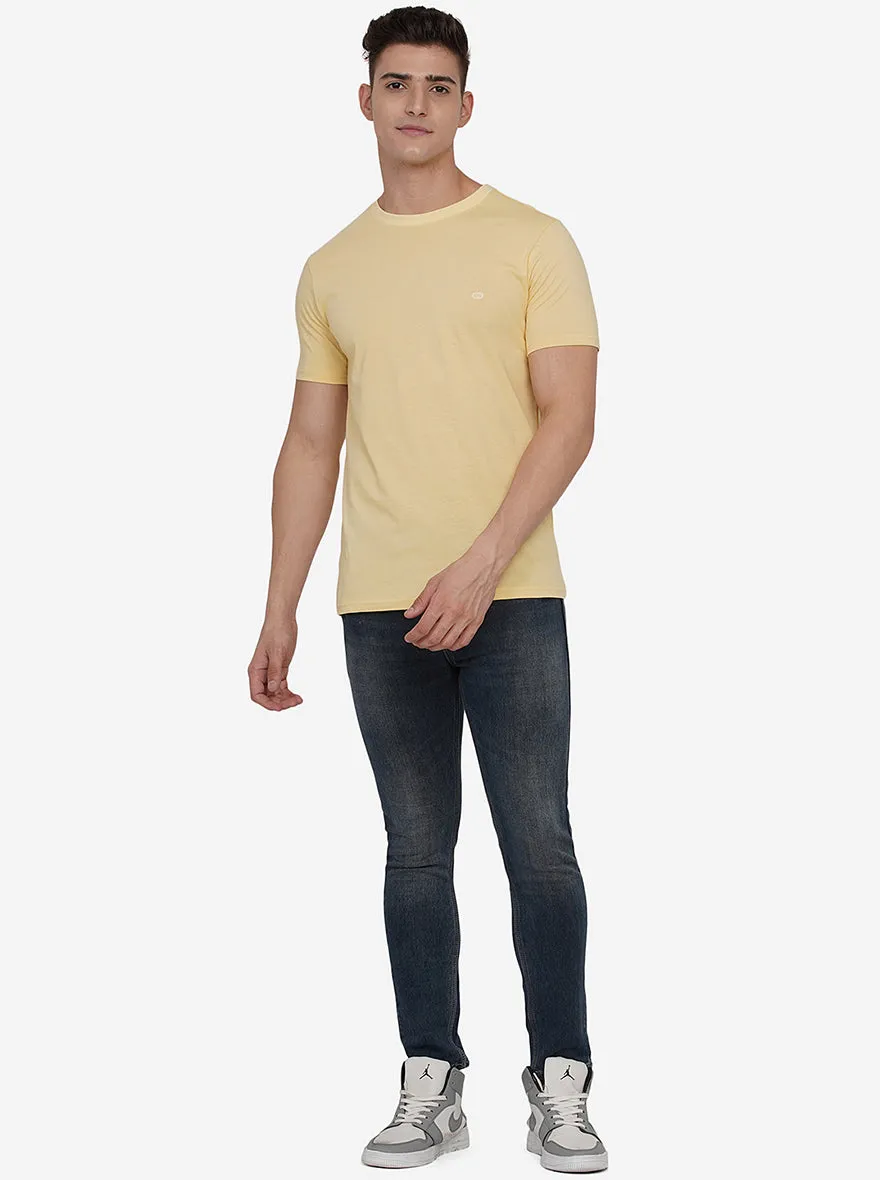 Cream Solid Slim Fit T-Shirt | JadeBlue