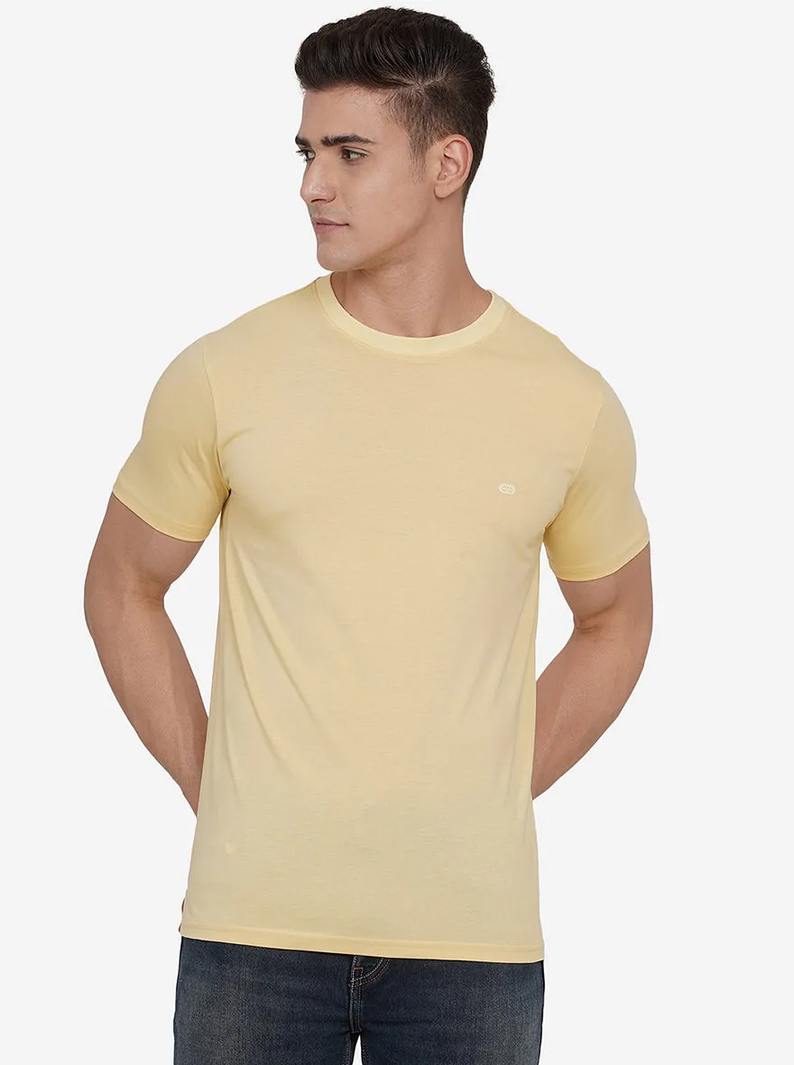 Cream Solid Slim Fit T-Shirt | JadeBlue