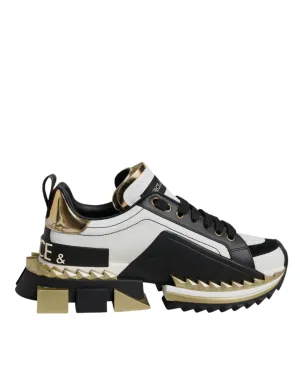 Dolce & Gabbana White Gold Black SUPER KING Sneakers Shoes