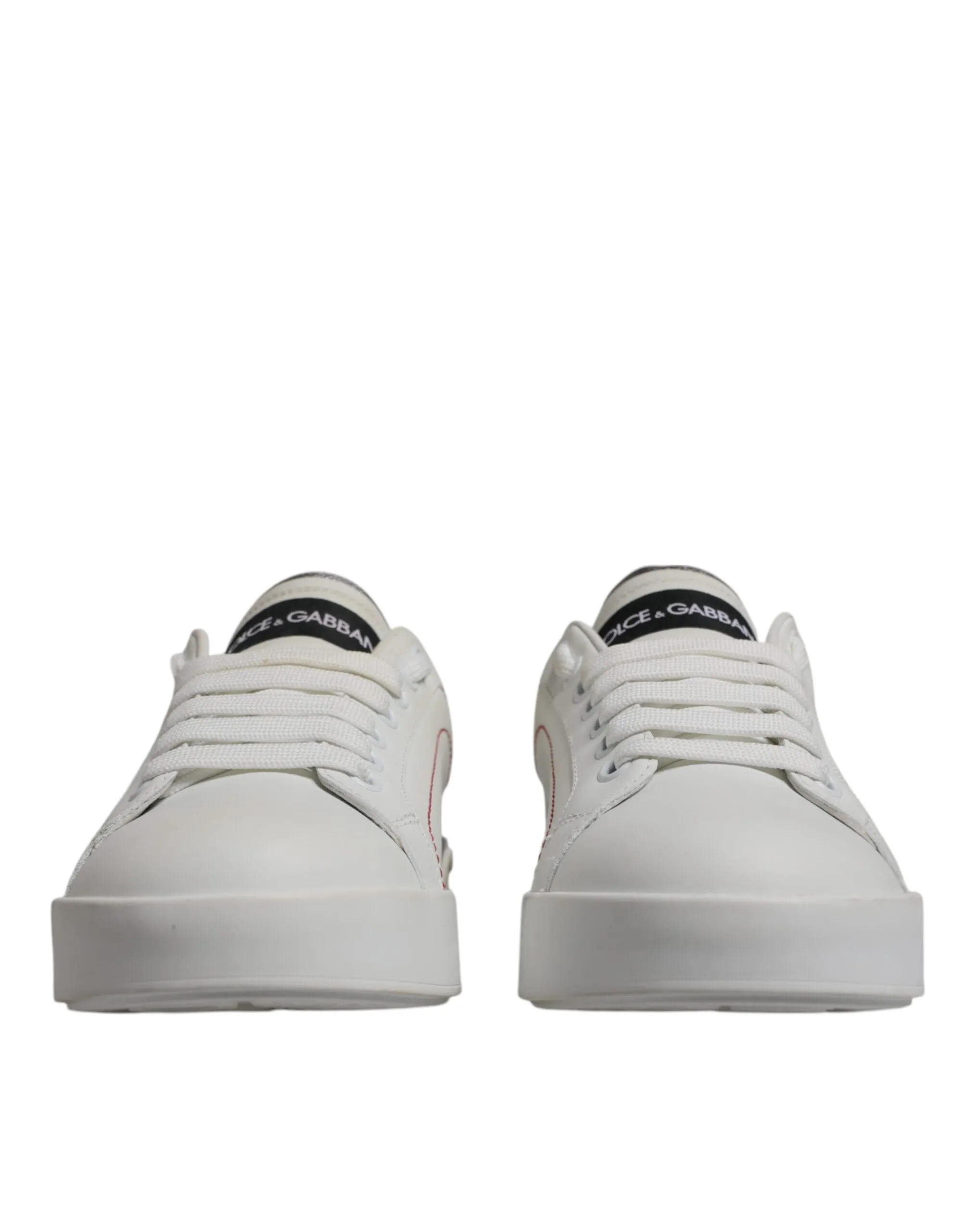 Dolce & Gabbana White Silver Leather Portofino Sneakers Shoes