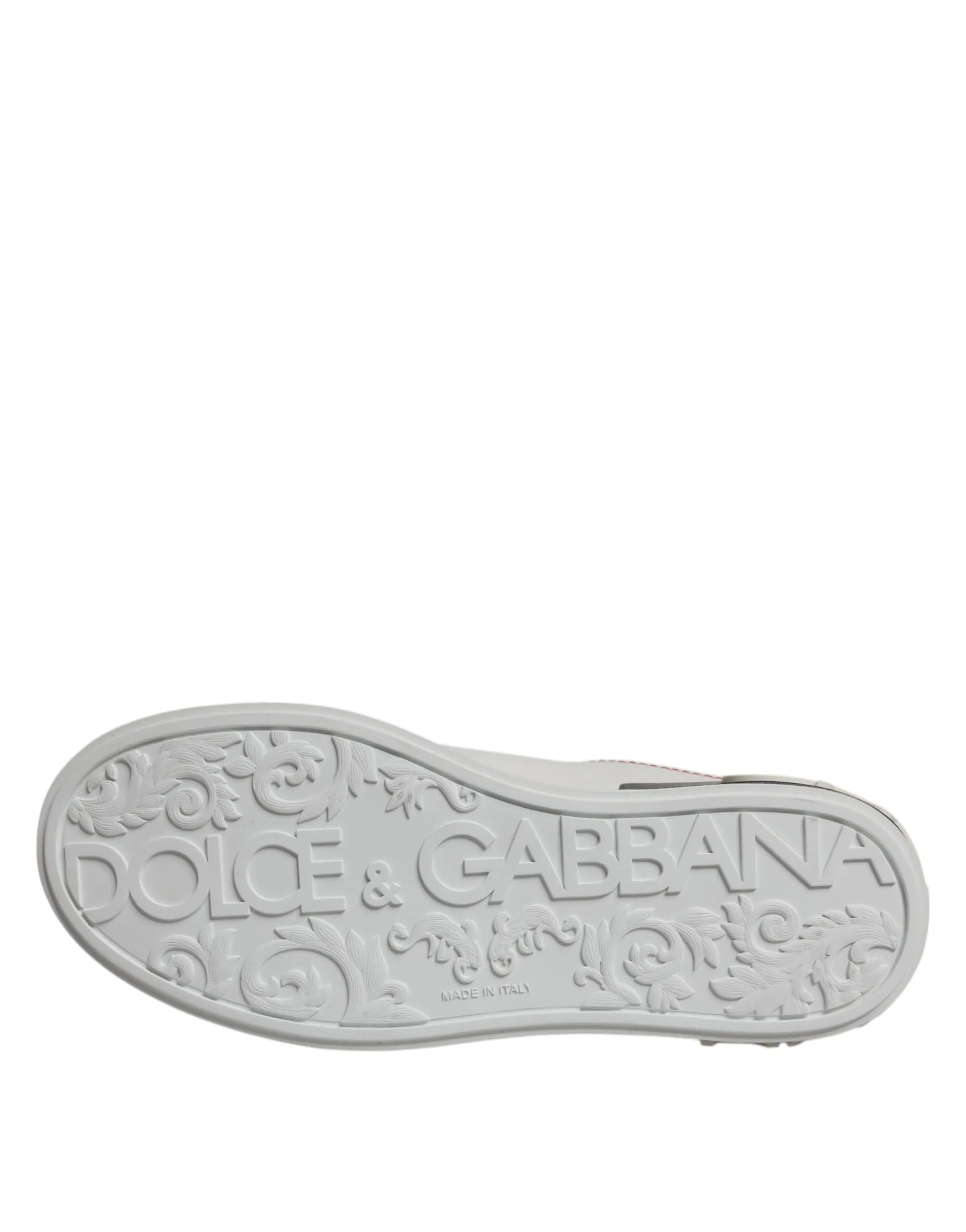 Dolce & Gabbana White Silver Leather Portofino Sneakers Shoes