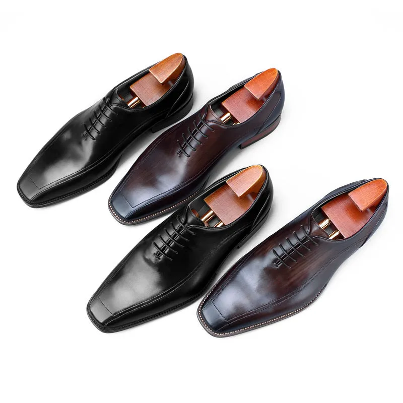 First Layer Cowhide Leather Lace-up Hair Men's Shoes