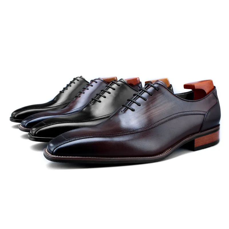 First Layer Cowhide Leather Lace-up Hair Men's Shoes
