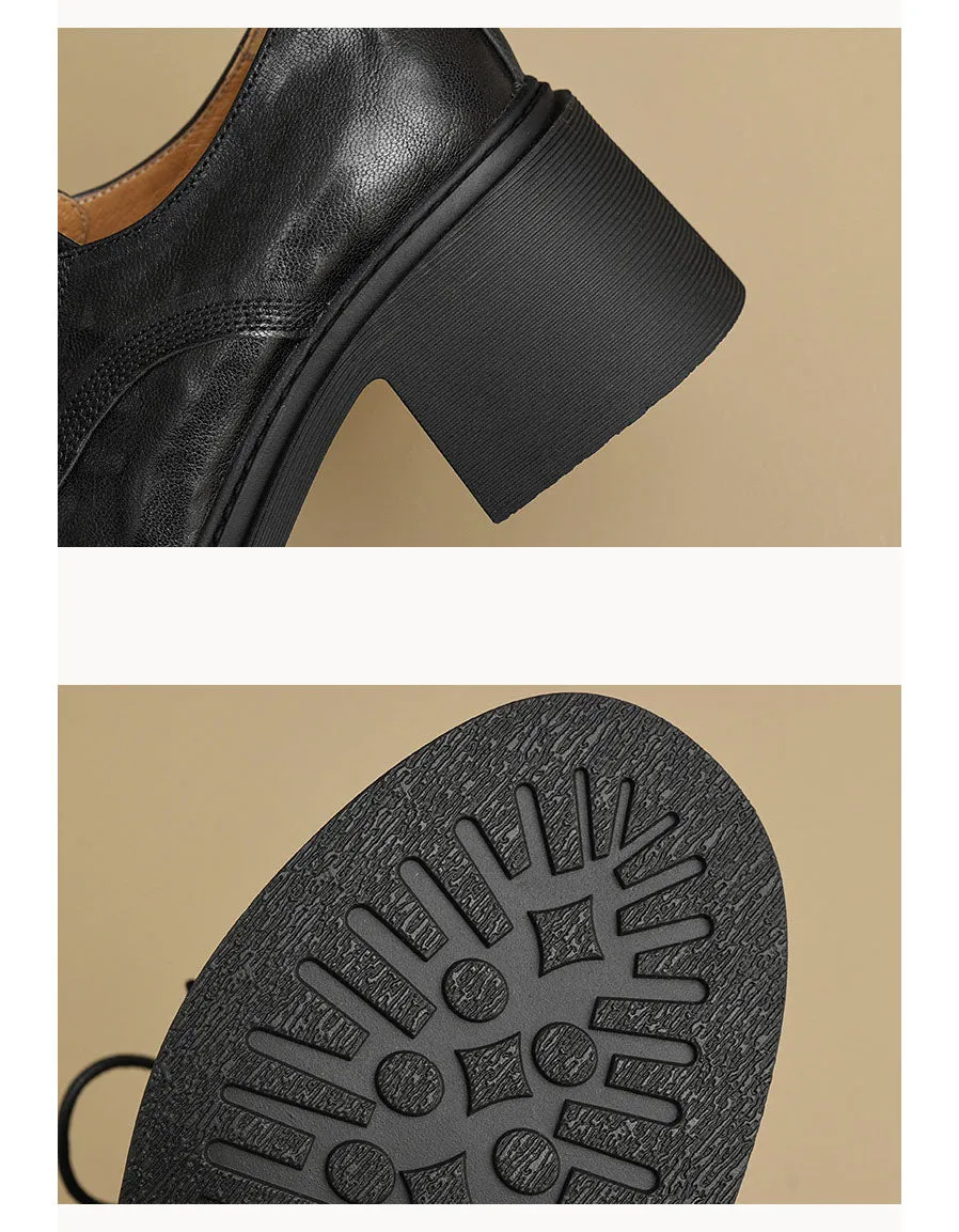 Genuine Leather Lace-up Chunky Heels Shoes