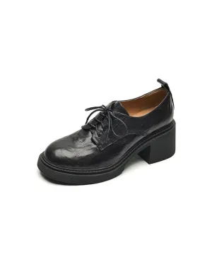 Genuine Leather Lace-up Chunky Heels Shoes