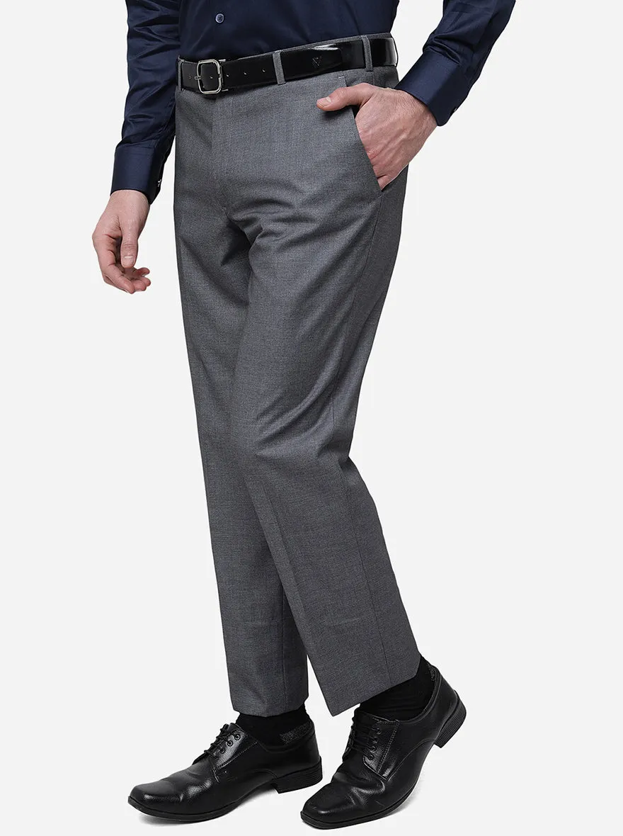 Grey Solid Classic Fit Formal Trouser | JadeBlue