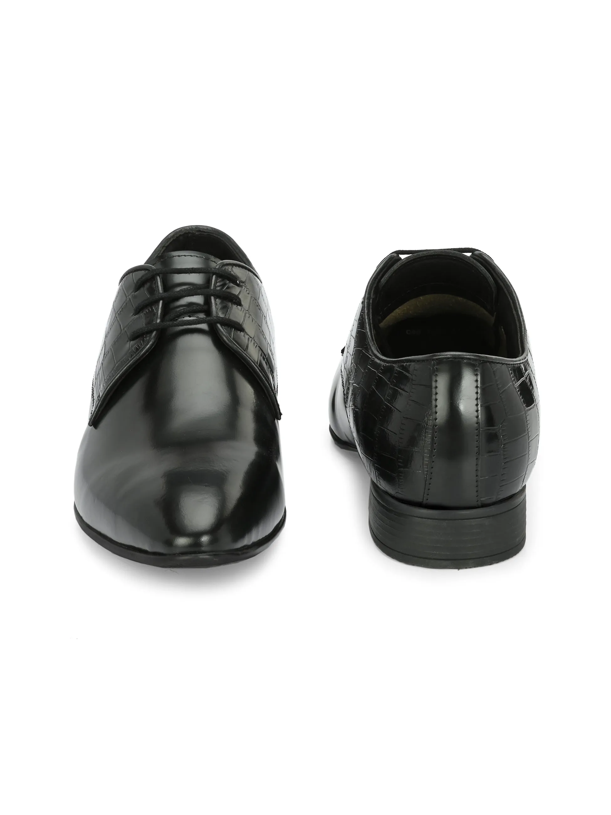 Hitz Men's Black Leather Lace-up Party Wear Shoes