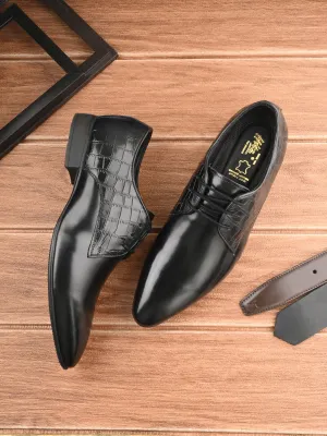 Hitz Men's Black Leather Lace-up Party Wear Shoes