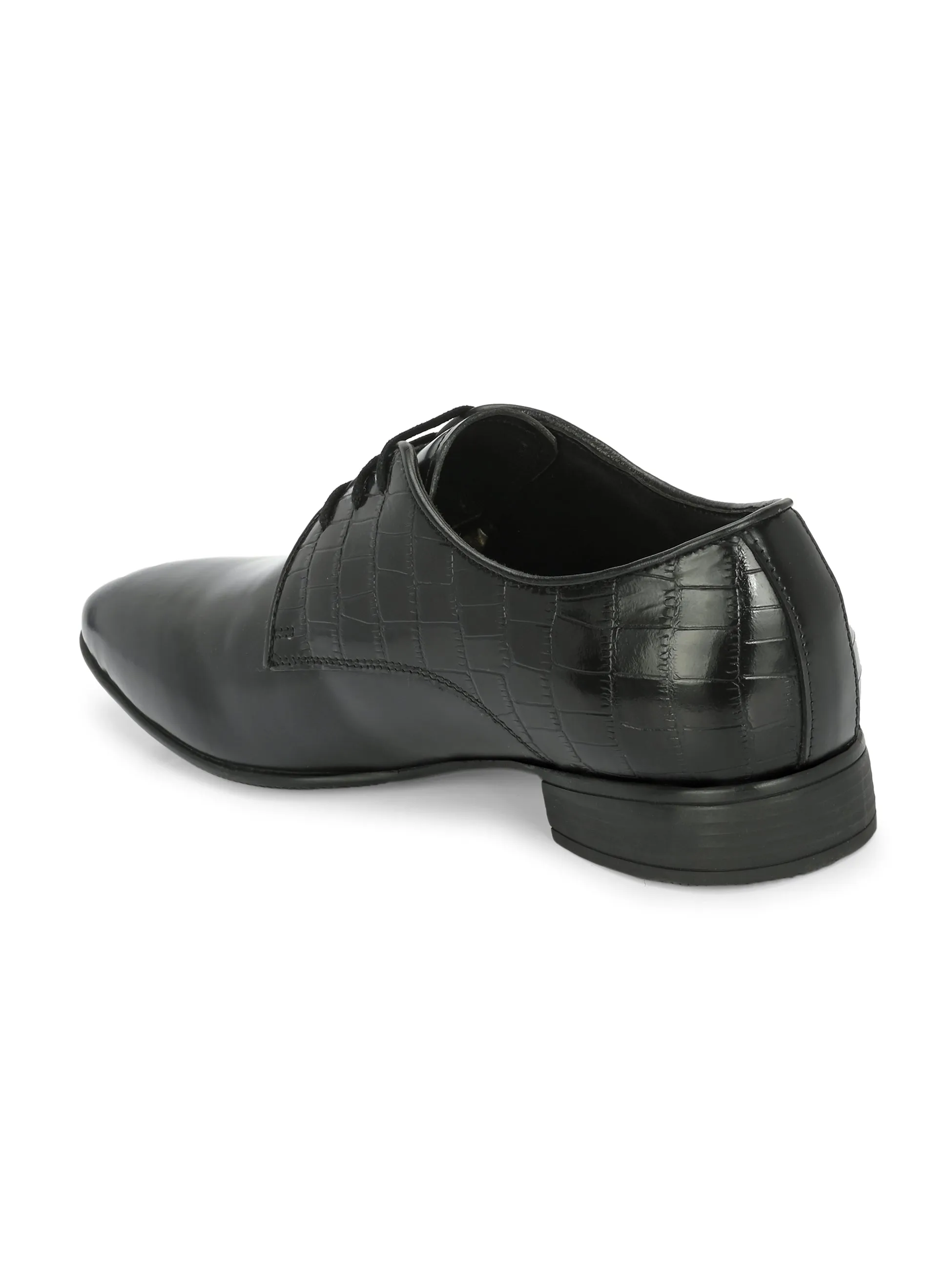 Hitz Men's Black Leather Lace-up Party Wear Shoes