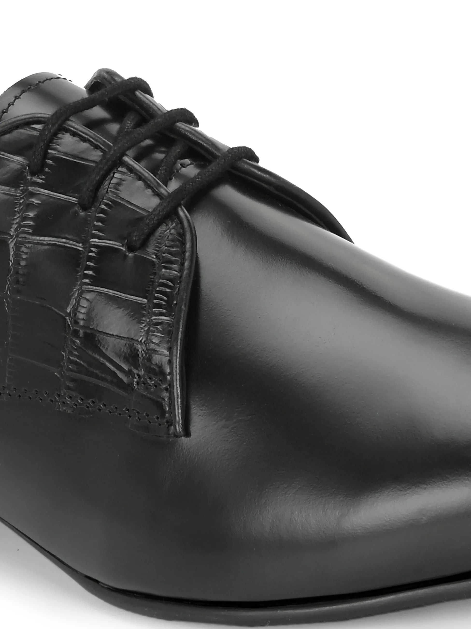 Hitz Men's Black Leather Lace-up Party Wear Shoes