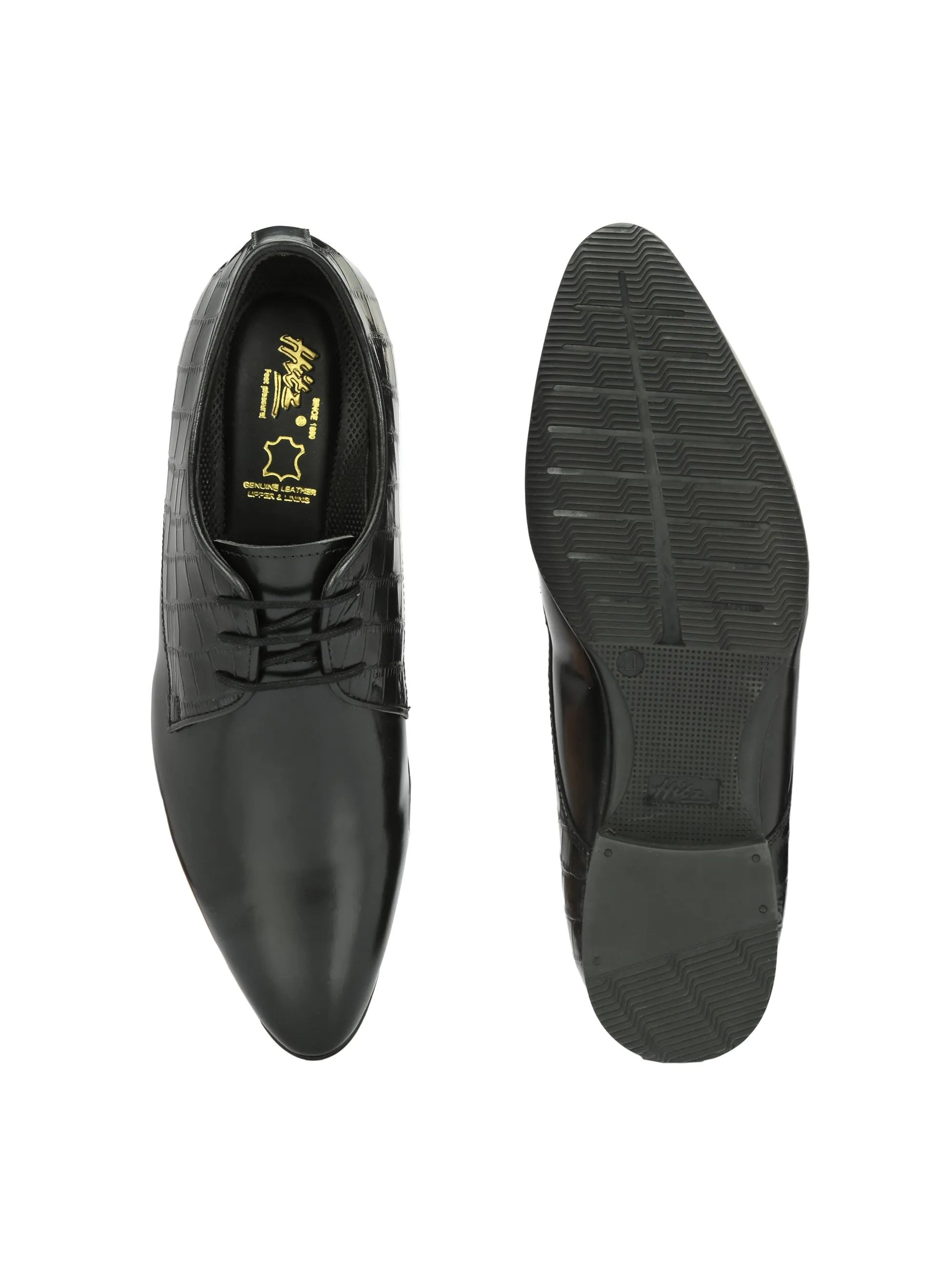 Hitz Men's Black Leather Lace-up Party Wear Shoes