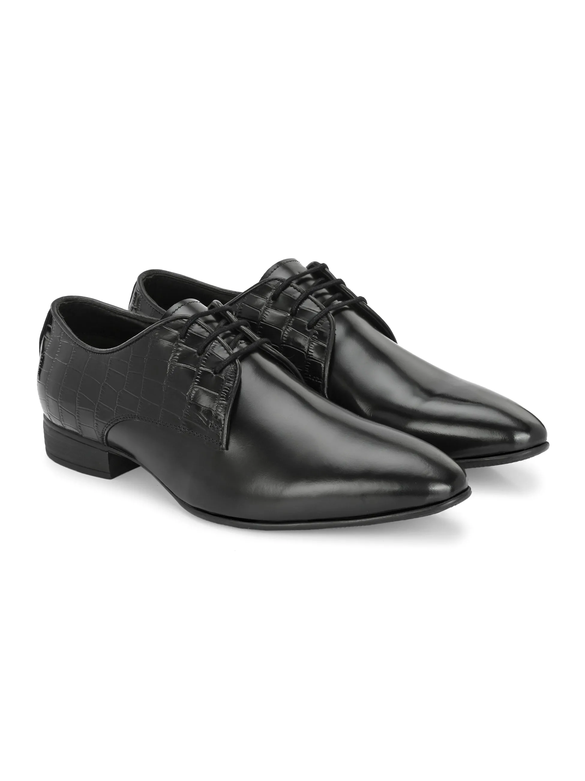 Hitz Men's Black Leather Lace-up Party Wear Shoes