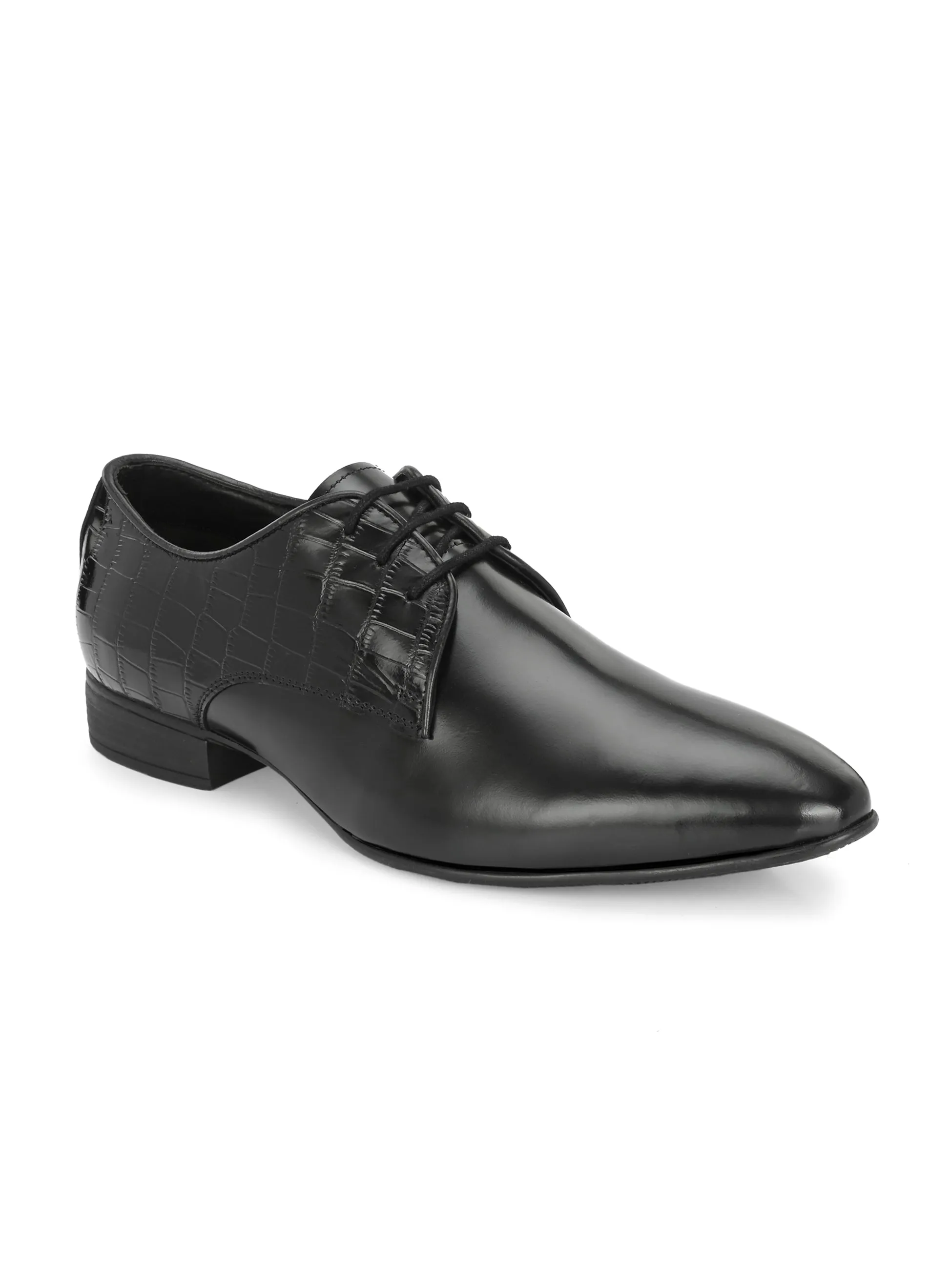 Hitz Men's Black Leather Lace-up Party Wear Shoes