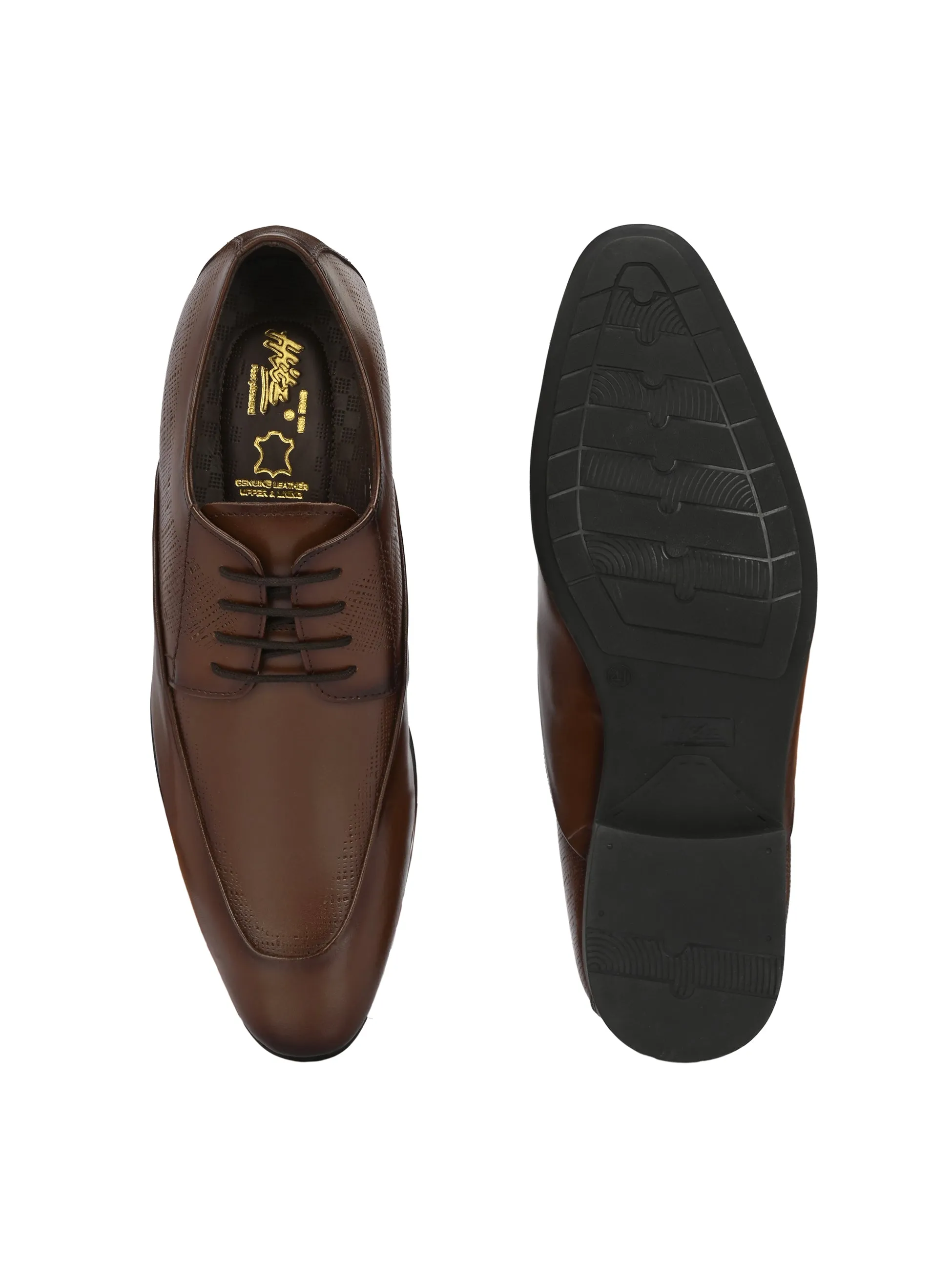 Hitz Men's Brown Leather Lace-up Semi-Formal Shoes