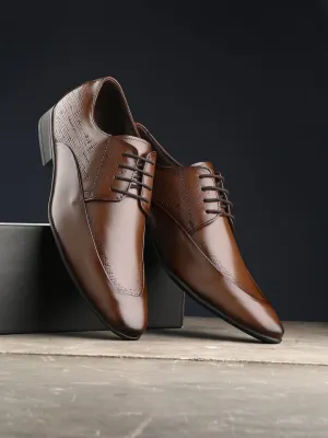 Hitz Men's Brown Leather Lace-up Semi-Formal Shoes