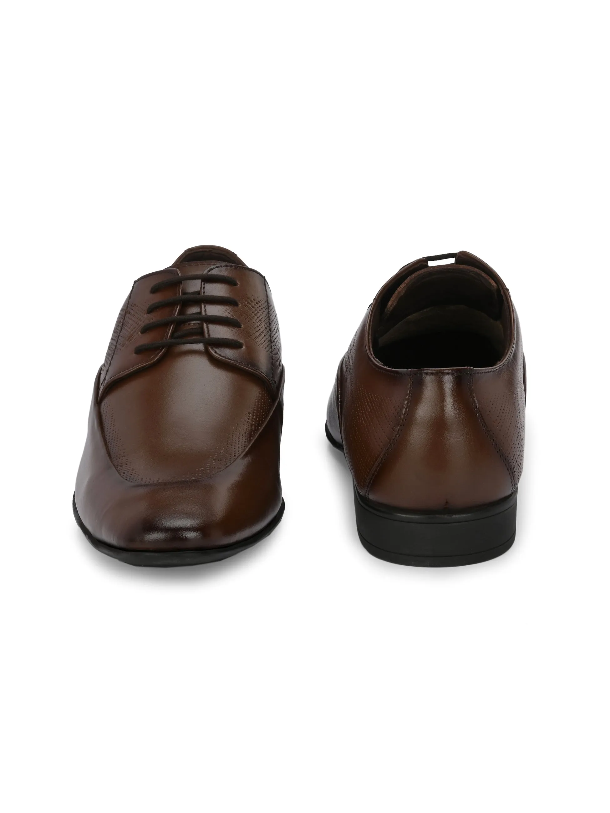 Hitz Men's Brown Leather Lace-up Semi-Formal Shoes