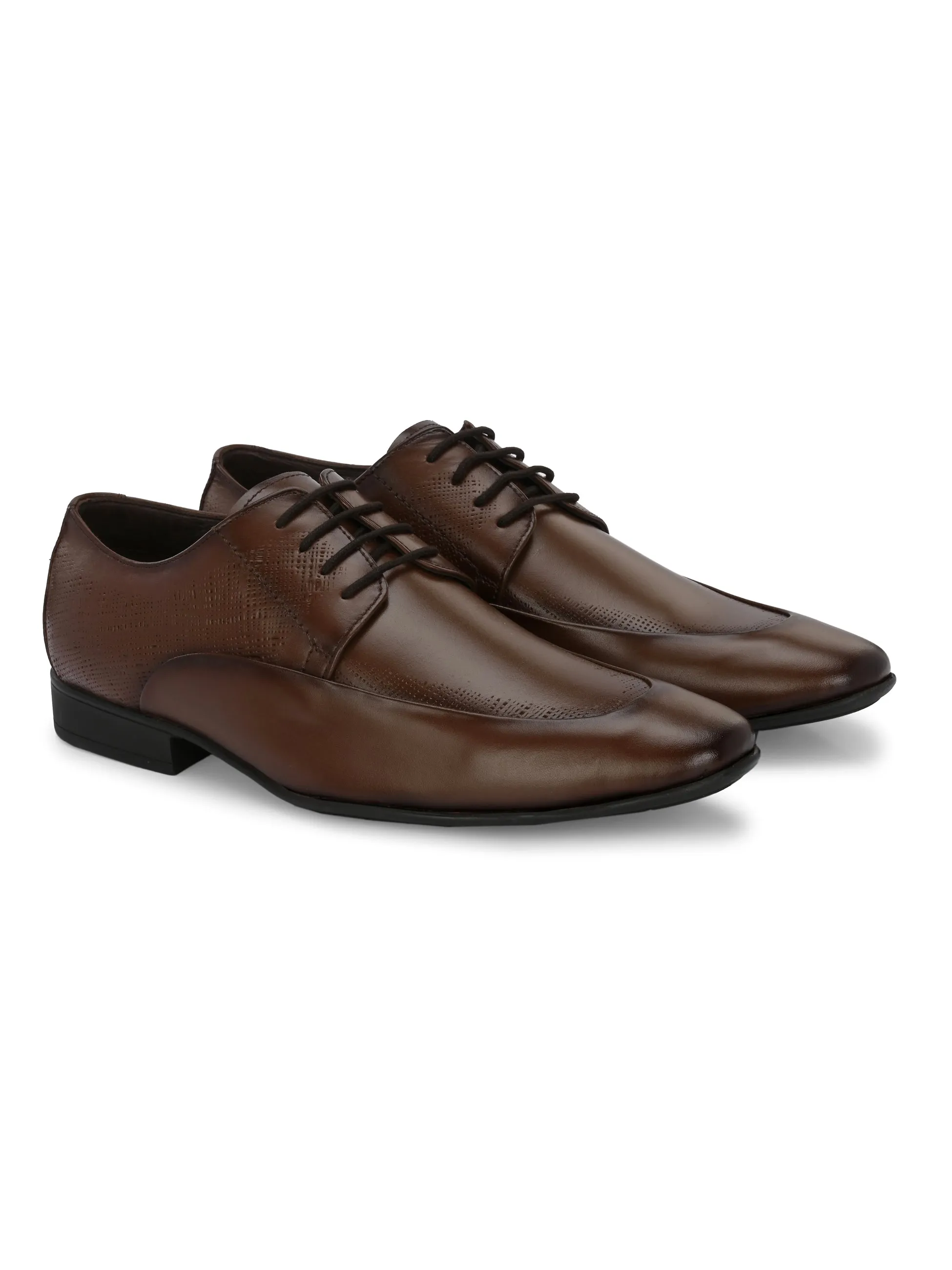 Hitz Men's Brown Leather Lace-up Semi-Formal Shoes