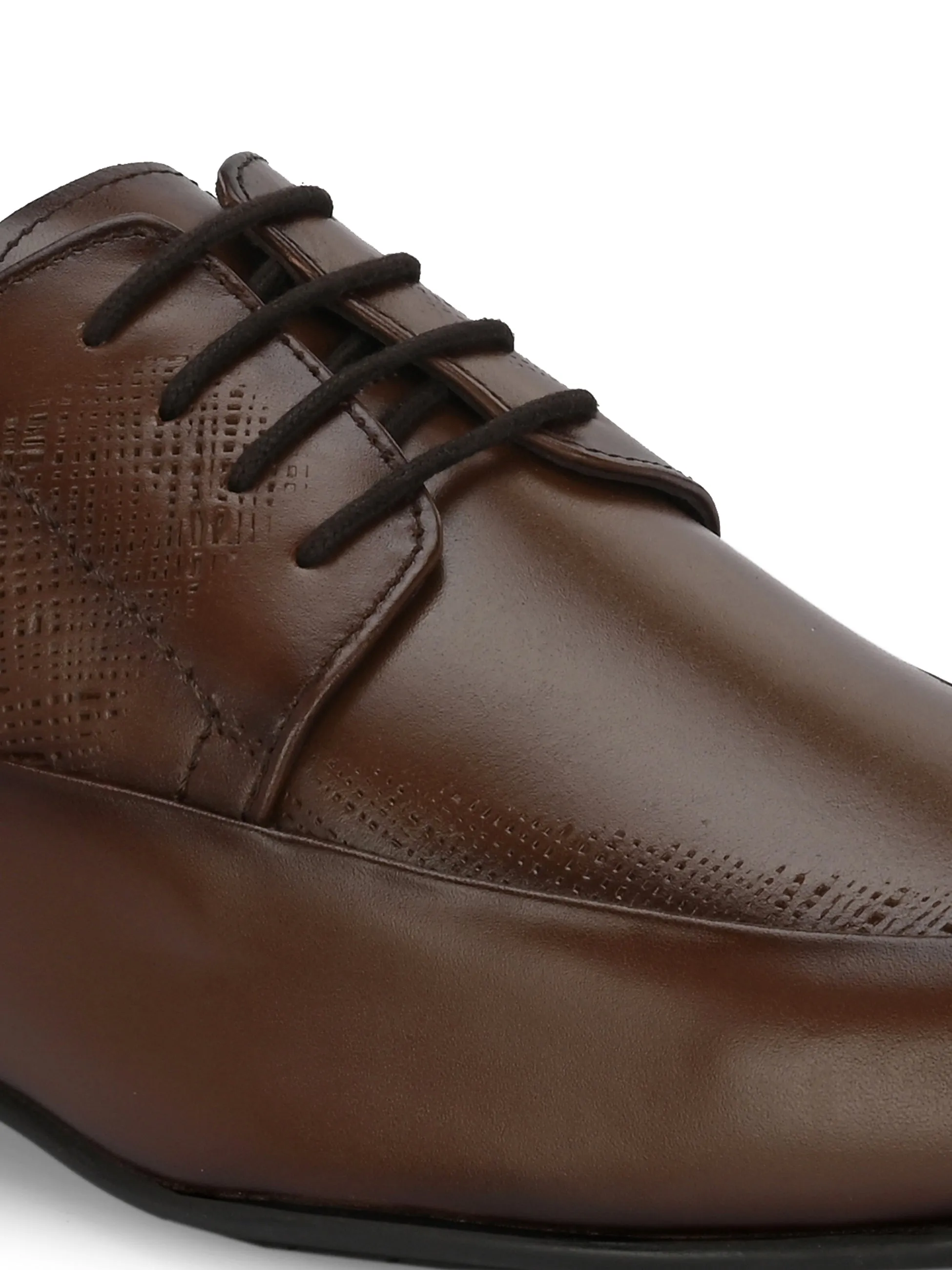 Hitz Men's Brown Leather Lace-up Semi-Formal Shoes