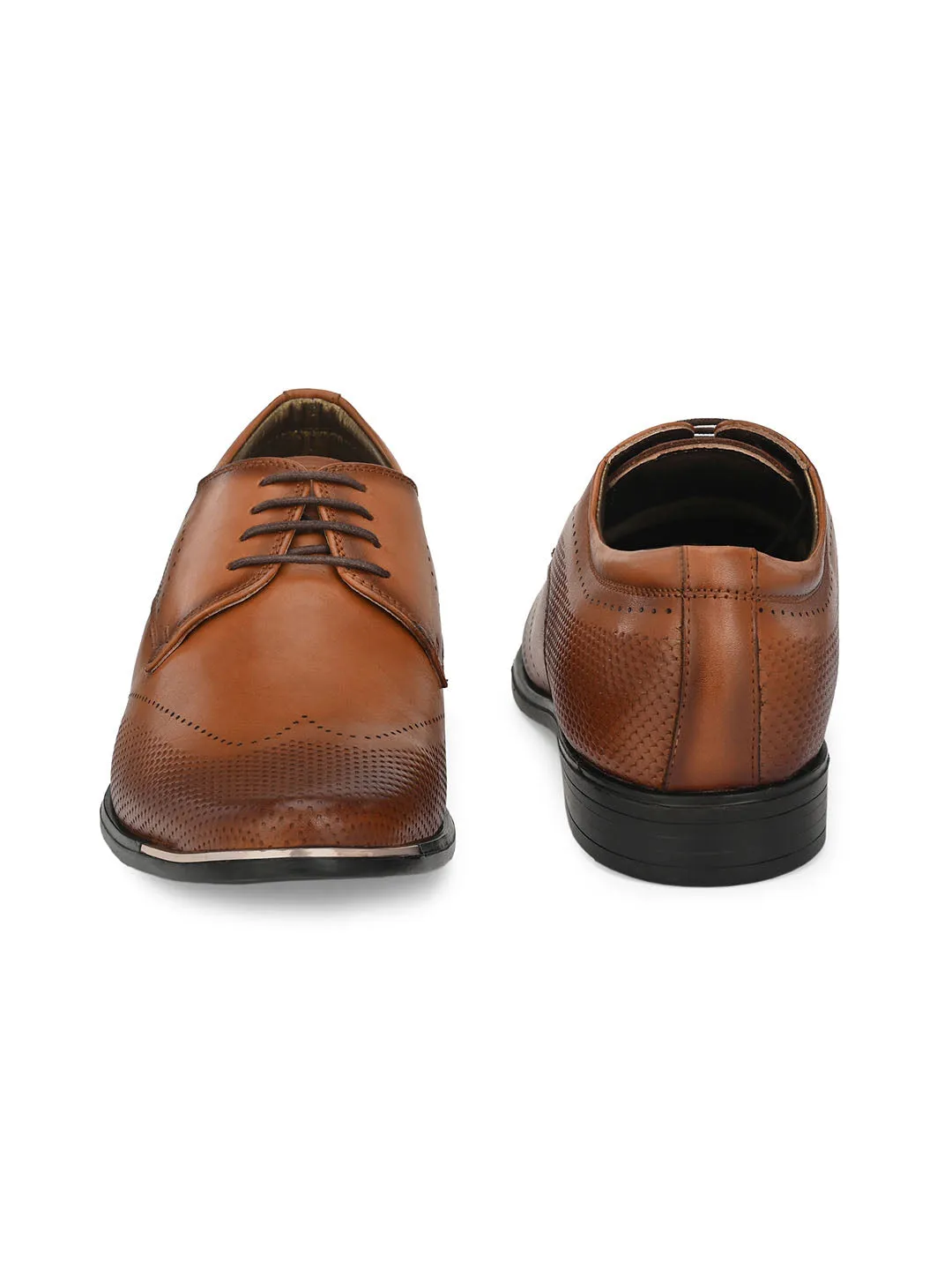 Hitz Men's Tan Leather Lace-up Semi-Formal Shoes