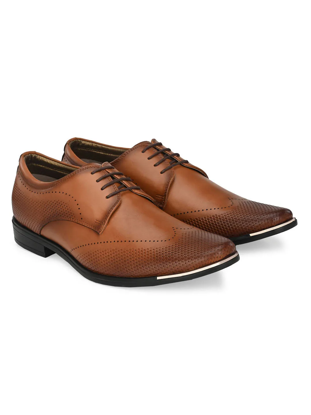 Hitz Men's Tan Leather Lace-up Semi-Formal Shoes