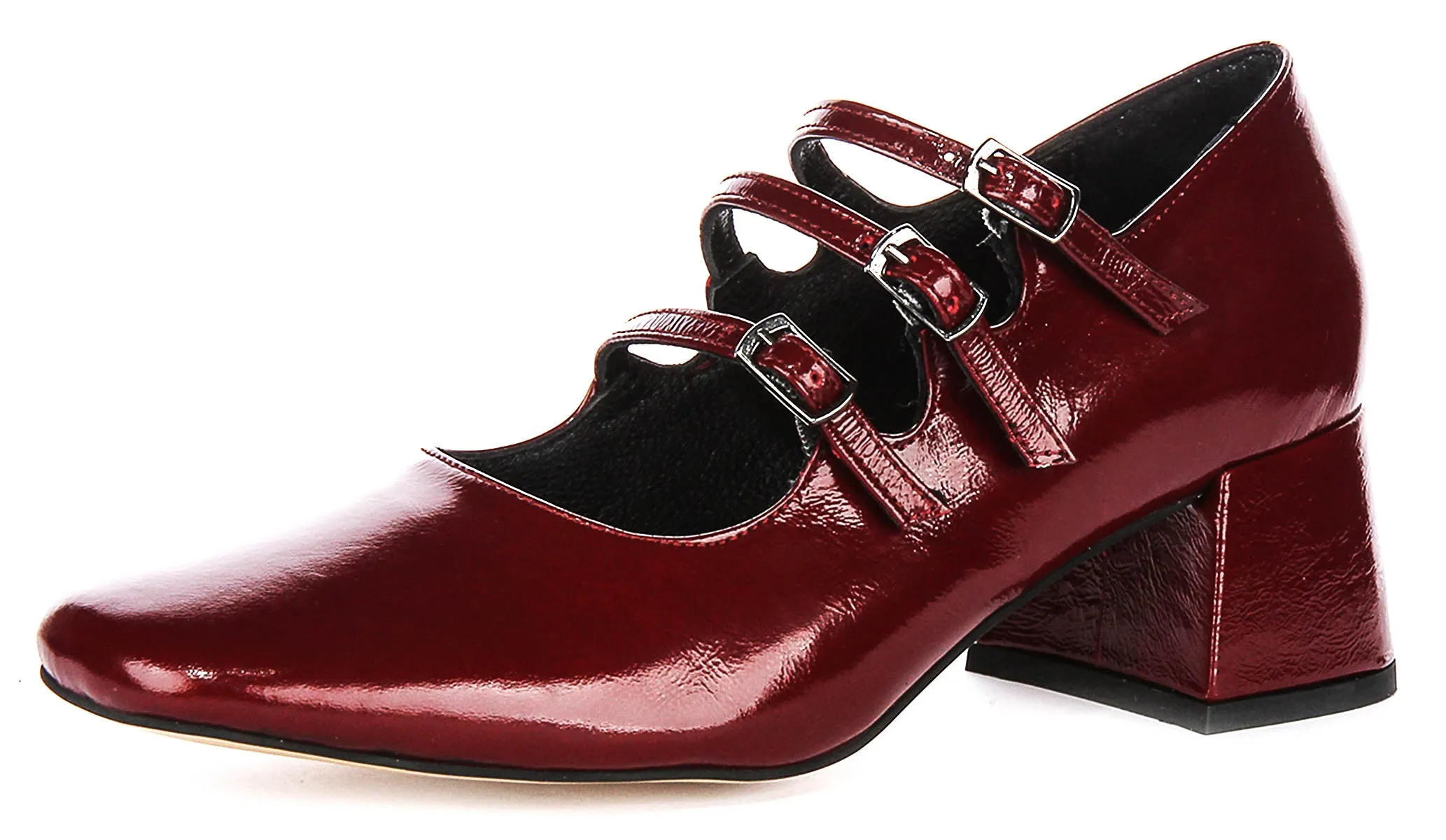 Justinreess England Kate Mary Jane Heel in Burgundy Patent