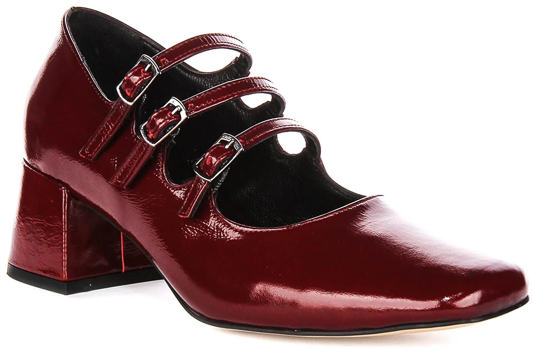 Justinreess England Kate Mary Jane Heel in Burgundy Patent