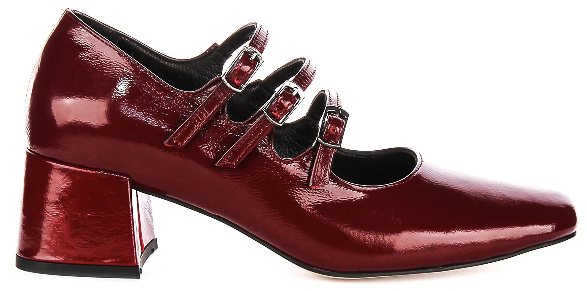 Justinreess England Kate Mary Jane Heel in Burgundy Patent