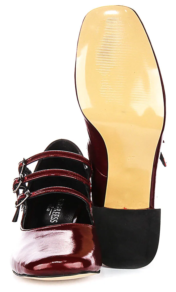 Justinreess England Kate Mary Jane Heel in Burgundy Patent