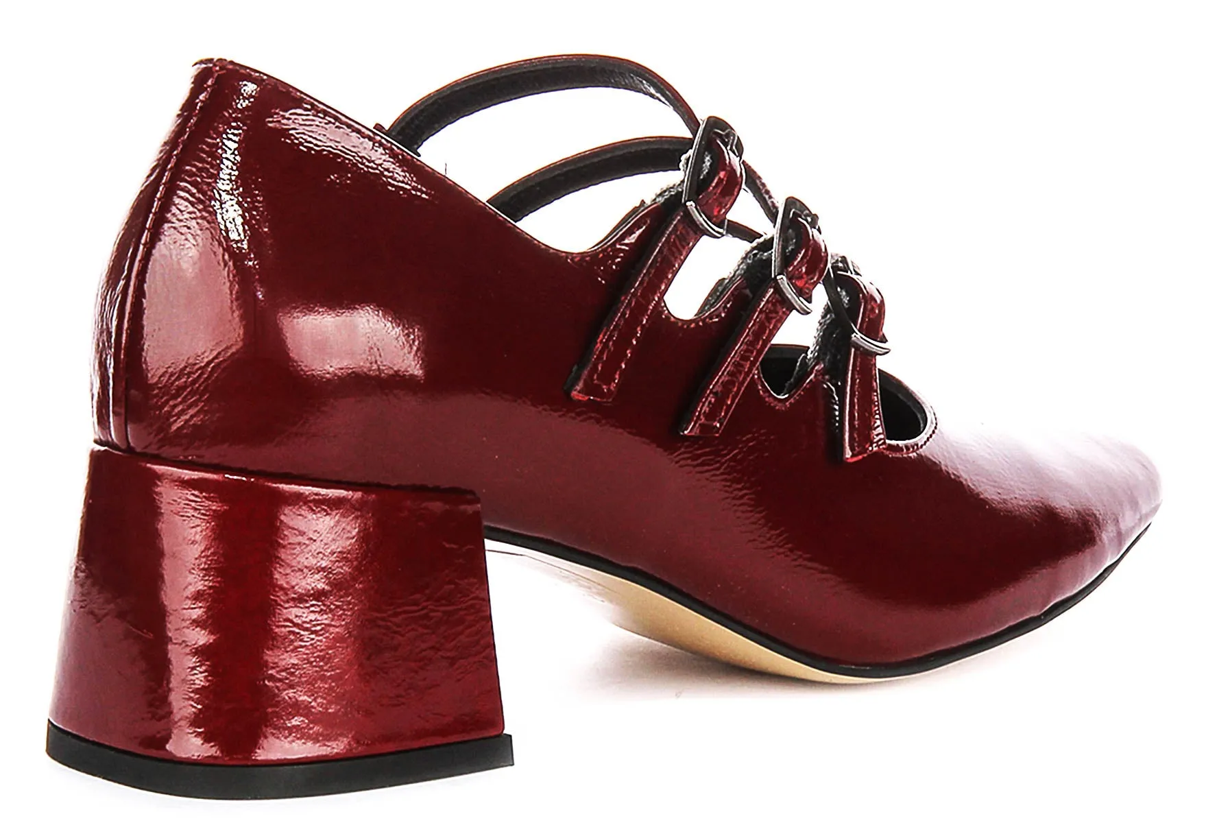 Justinreess England Kate Mary Jane Heel in Burgundy Patent