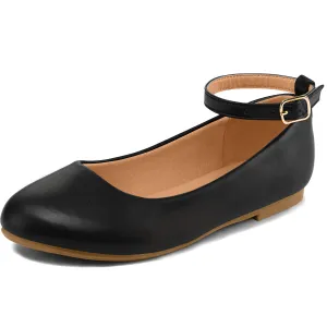 Kids Dress Shoes-PU Leather Ankle Strap Ballet Flat Shoes