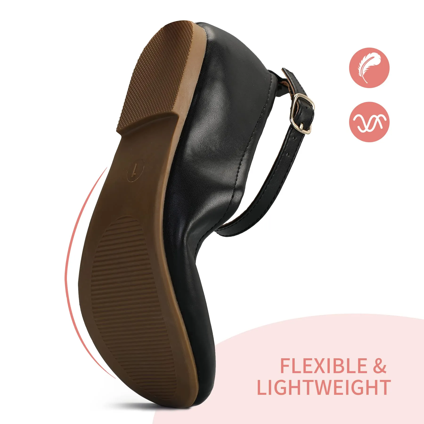 Kids Dress Shoes-PU Leather Ankle Strap Ballet Flat Shoes