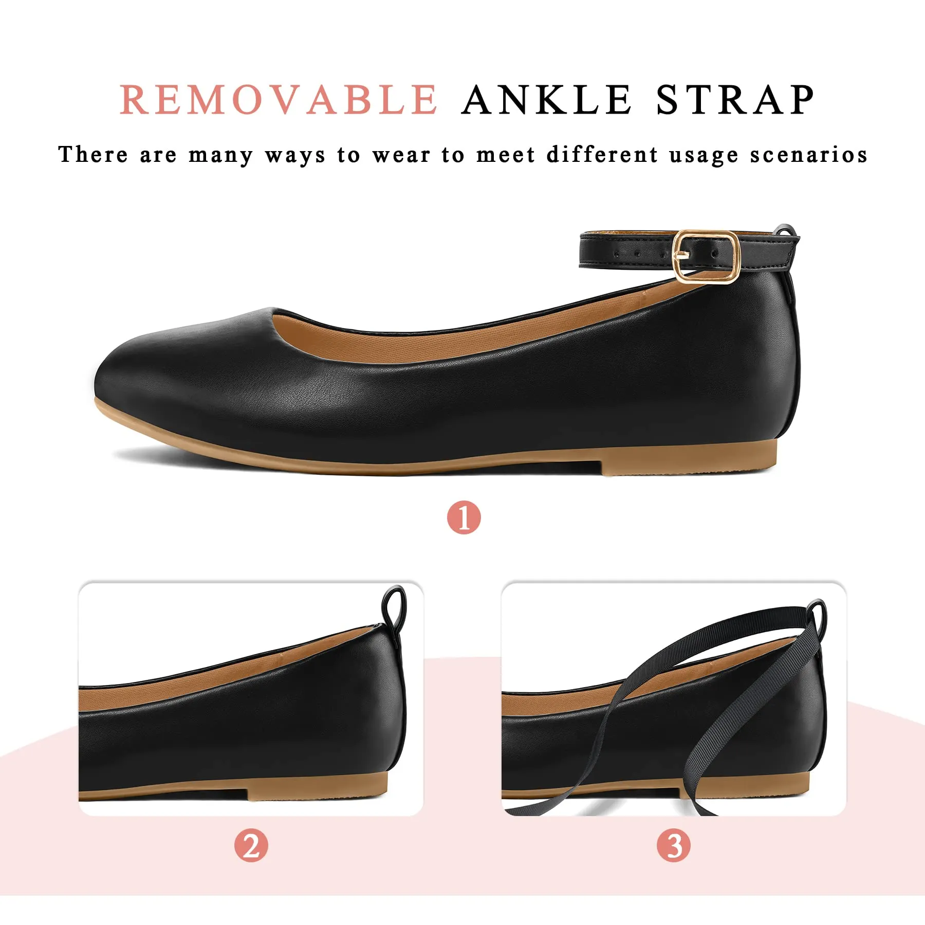 Kids Dress Shoes-PU Leather Ankle Strap Ballet Flat Shoes