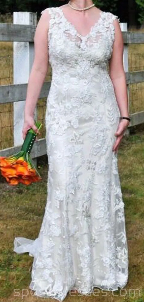 Lace Mermaid V Neck Cheap Wedding Dresses Online, Cheap Bridal Dresses, WD520