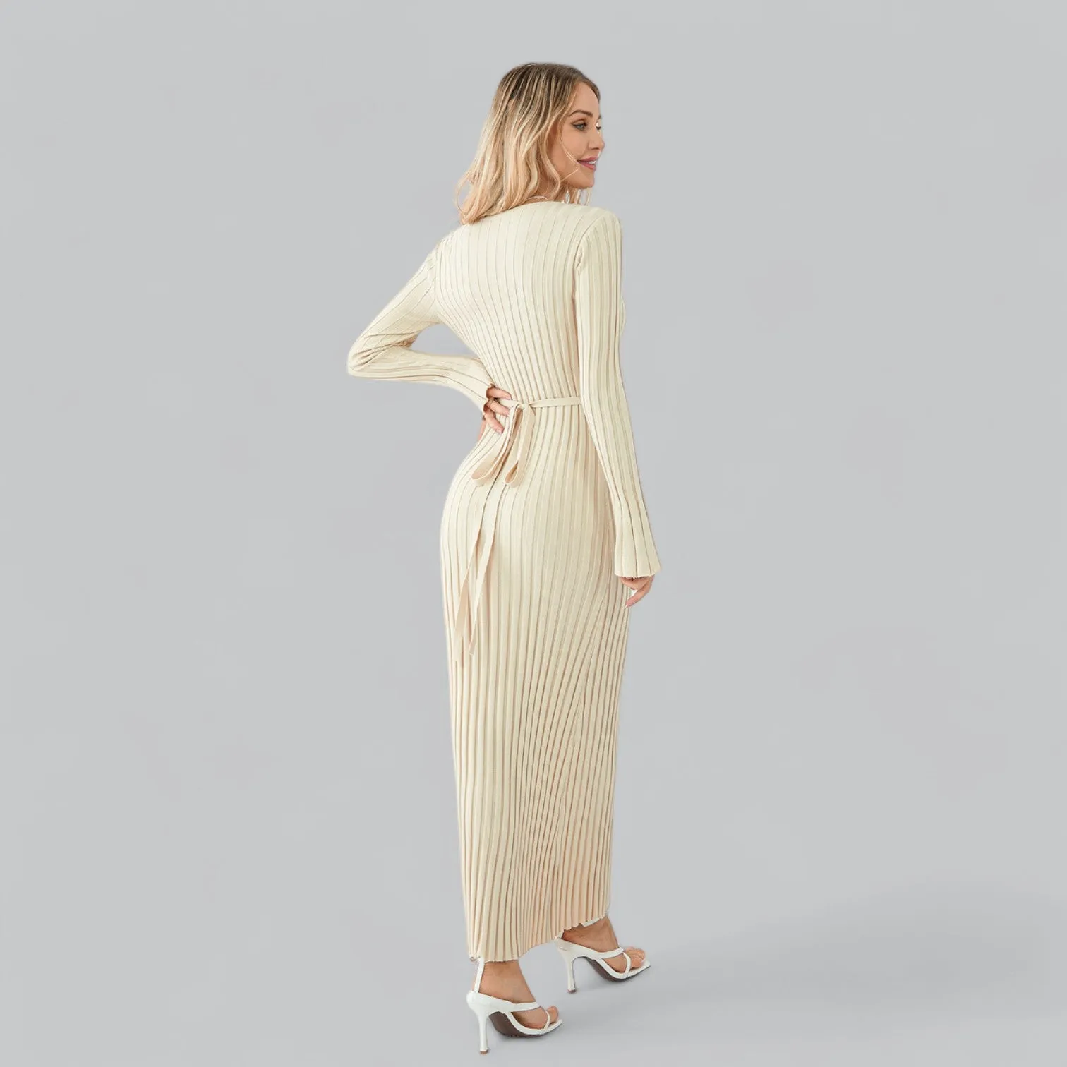 Lace-Up Long Sleeve Maxi Dress | Classy Design, Comfortable Fit, Perfect for Formal Events