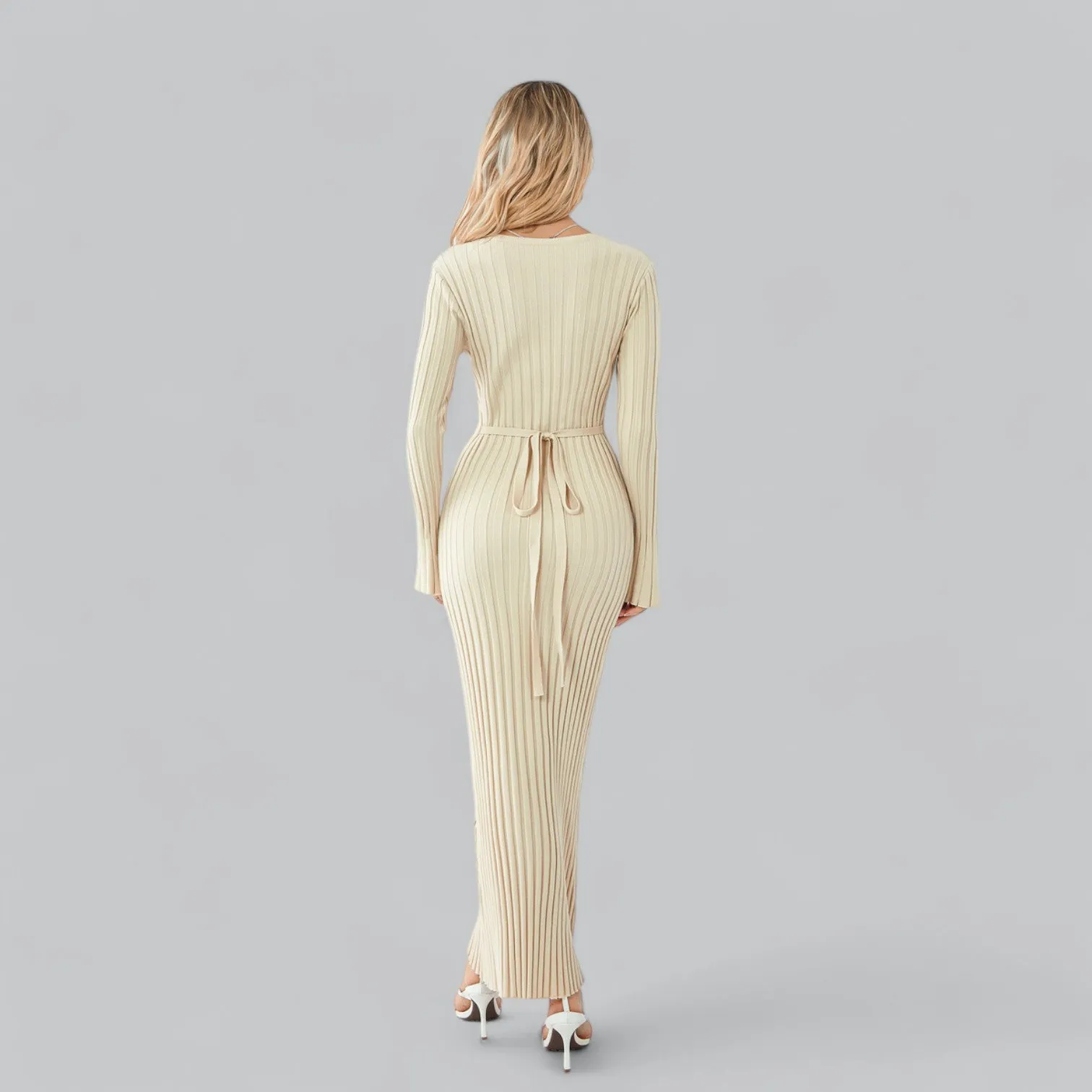 Lace-Up Long Sleeve Maxi Dress | Classy Design, Comfortable Fit, Perfect for Formal Events