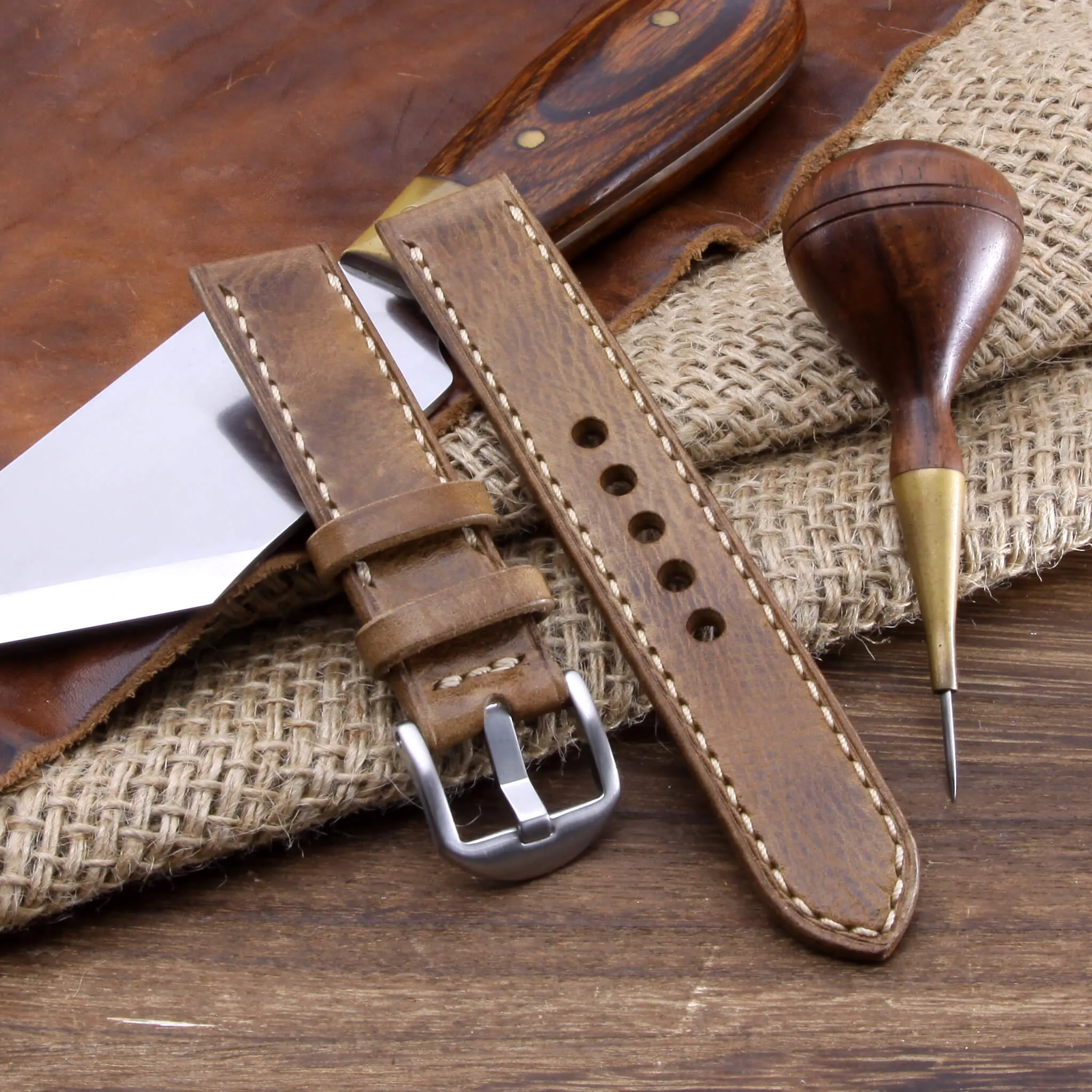 Leather Watch Strap, Military 102  | Full Stitch