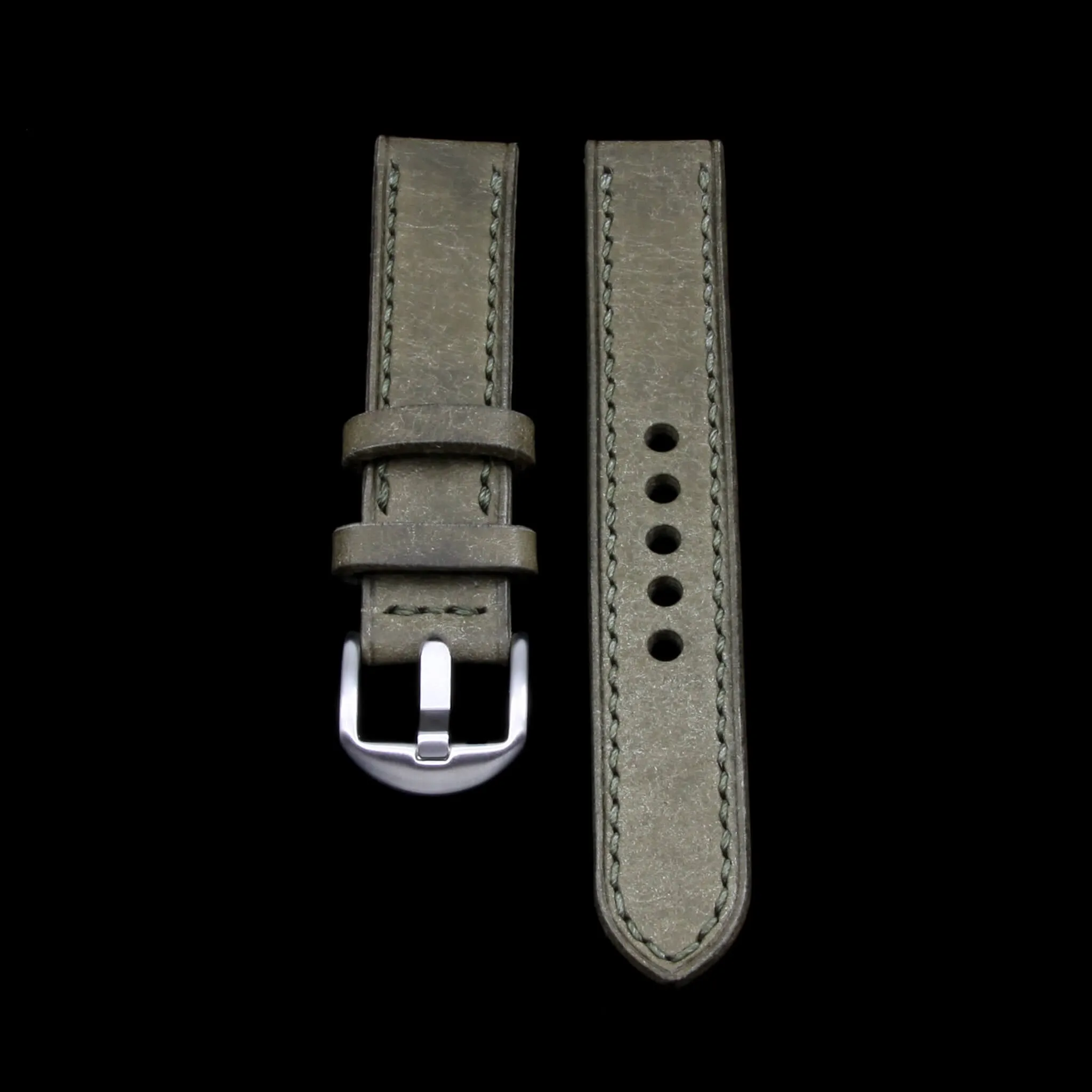 Leather Watch Strap, Rustic Olive | Full Stitch