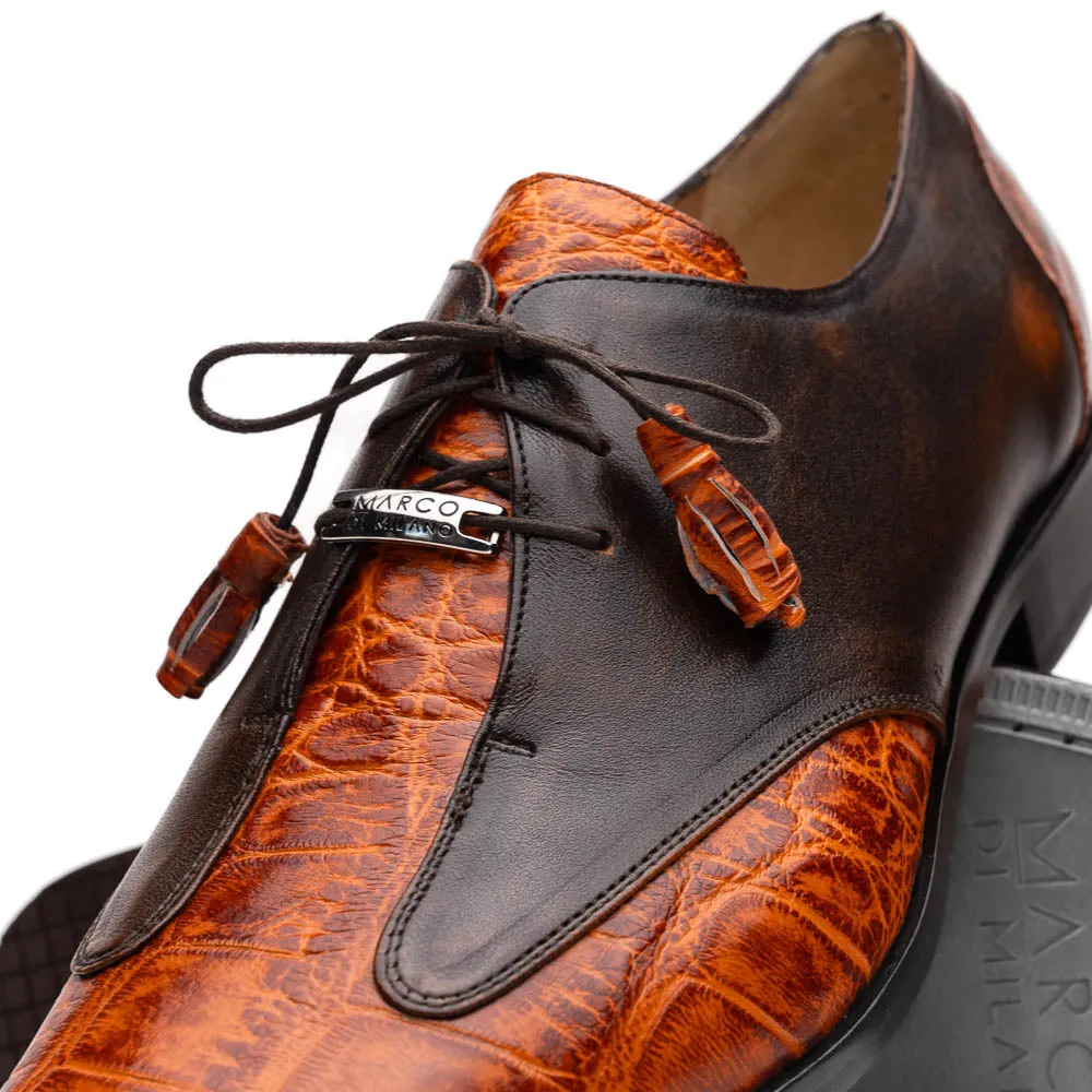 Marco Di Milano Anzio in Brandy Alligator & Calfskin Derby Dress Shoes